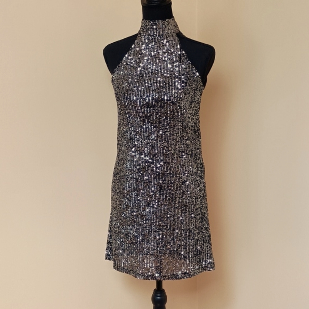 This Nasty Girl Silver Sequin Halter top dress.